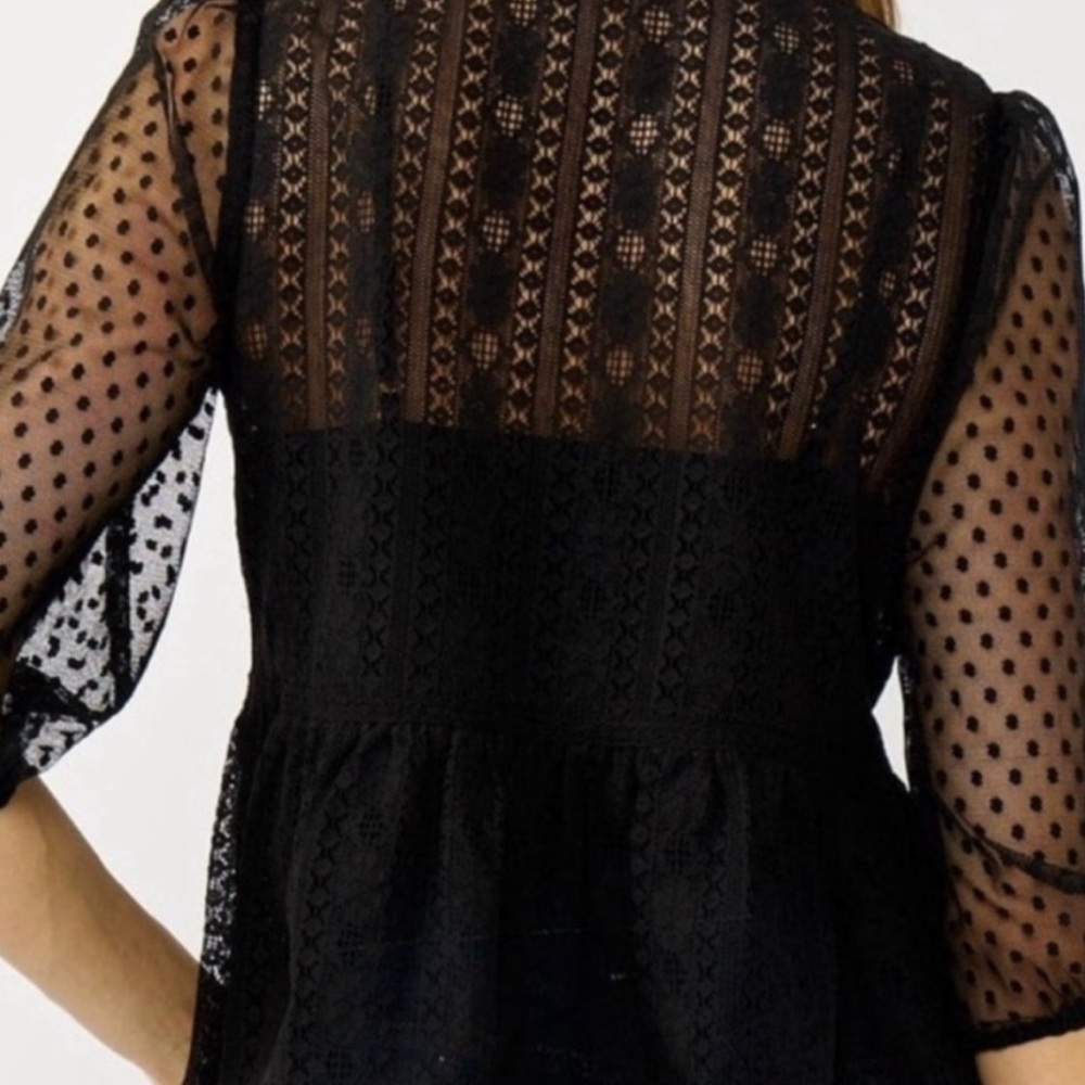lovestitch Black Sheer Swiss Dot Peplum Blouse - Picture 3 of 4